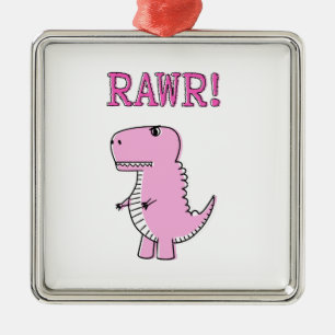 Adorno Metálico Dinosaurio T-Rex, Personalizado Rosa Cuto Y Enojad