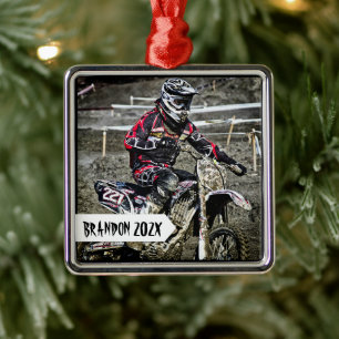 Adorno Metálico Dirt Bike Racer Personalized Name Photo