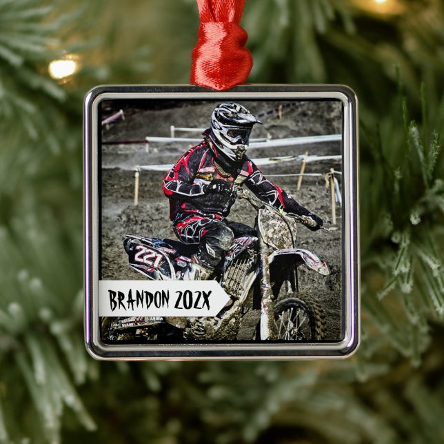 Adorno Metálico Dirt Bike Racer Personalized Name Photo (Árbol)