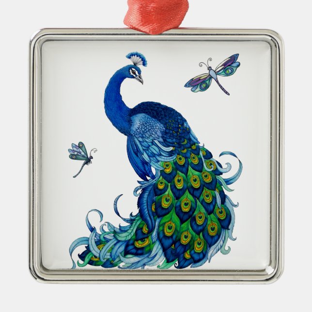 Adorno Metálico Diseño clásico de pavo real y libélula (Frente)