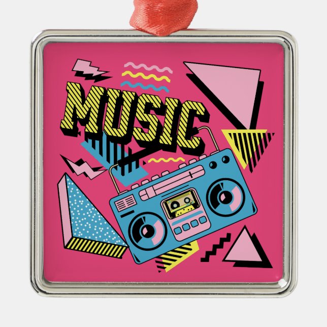 Adorno Metálico Diseño de boombox de música de estilo retro (Frente)