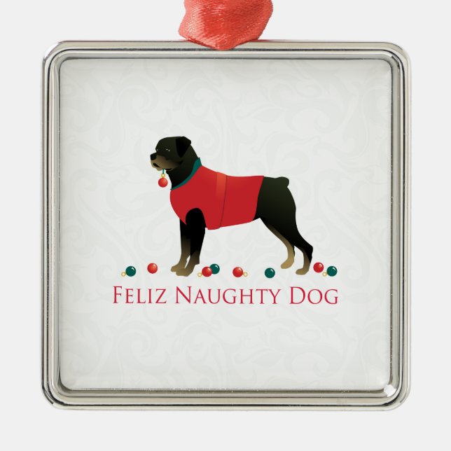 Adorno Metálico Diseño de los Navidades de perro Rottweiler Feliz  (Frente)