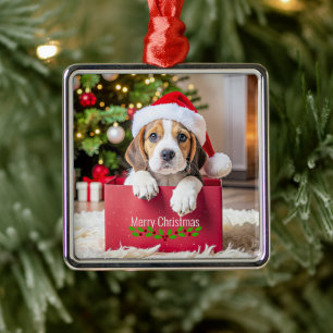 Adorno Metálico Diseño de Navidad de cachorro de Beagle,