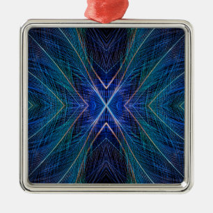 Adorno Metálico Diseño de pluma fractal azul