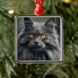 Adorno Metálico Diseño de retrato de gato majestuoso de pelo largo
