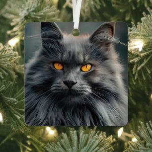 Adorno Metálico Diseño de retrato de gato majestuoso de pelo largo
