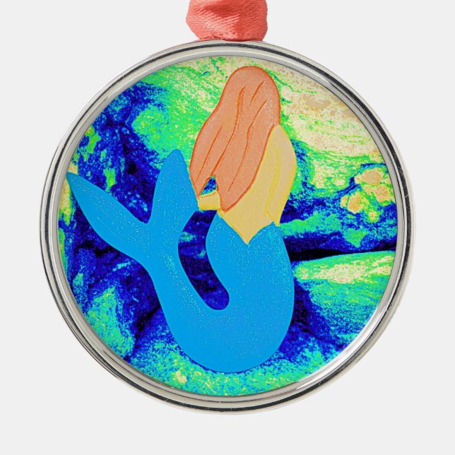 Adorno Metálico diseño de sirena de cola azul (Frente)
