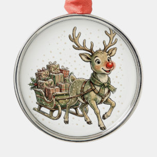 Adorno Metálico Diseño de tarjeta de Navidad retro de trineo de re