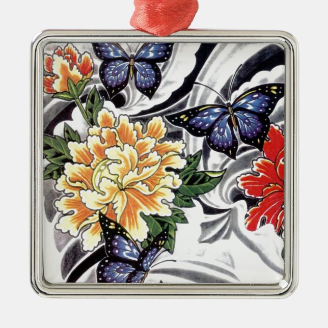 Adorno Metálico Diseño de tatuajes para peones amarillos y maripos (Frente)