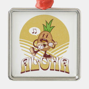 Adorno Metálico Diseño de texto de estilo retro "Aloha"