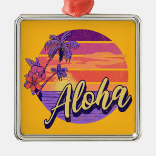 Adorno Metálico Diseño de texto de estilo retro "Aloha"
