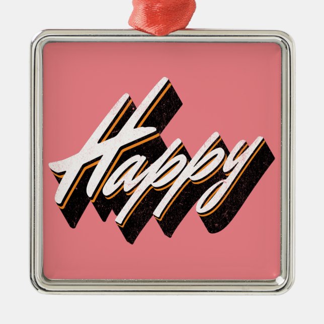 Adorno Metálico Diseño de texto feliz (Frente)