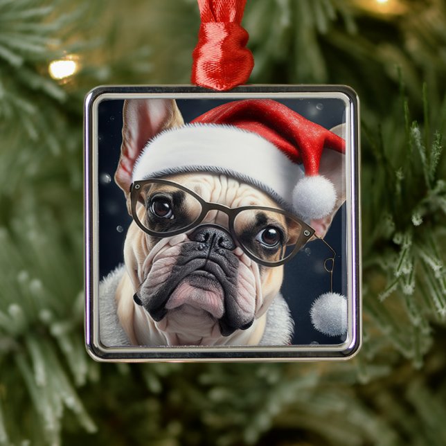 Adorno Metálico Diseño de vacaciones de Bulldog francés Santa Navi (Árbol)