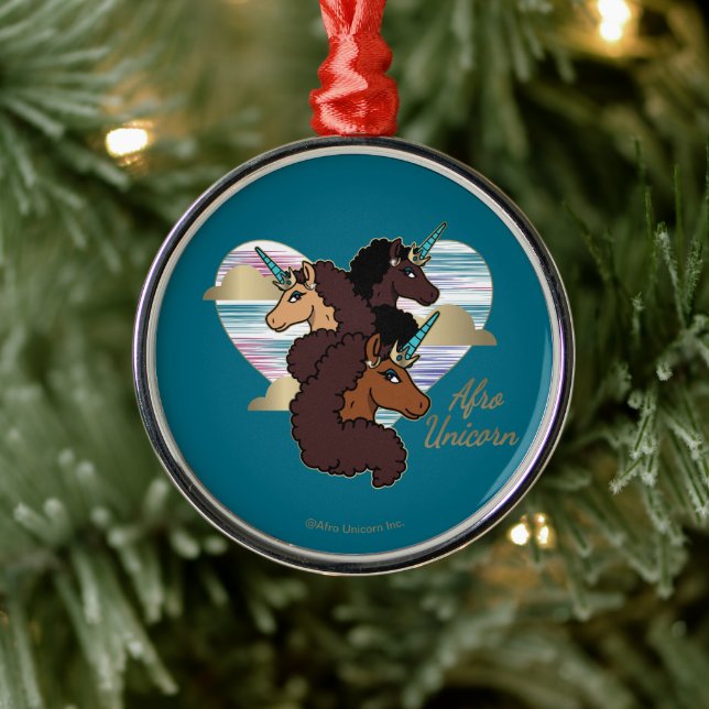 Adorno Metálico Diseño del corazón del trío Afro Unicornio (Árbol)
