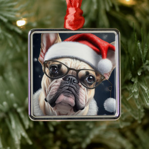 Adorno Metálico Diseño Navideño de Santa con adorable Bulldog Fran