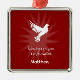 Adorno Metálico Diseño Paloma Roja Religiosa de Confirmación