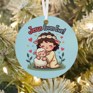 Adorno Metálico Diseño pastel de Kawaii cristiano "Jesús ama a ove