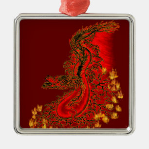 Adorno Metálico Diseño rojo y dorado de China Dragon