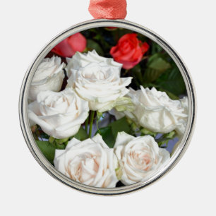 Adorno Metálico Disposición floral de rosas rojos y blancos