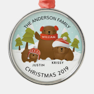 Adorno Metálico Diversión Familia Personalizada De 3 Osos Navidad