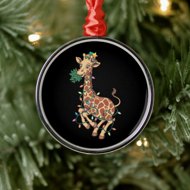 Adorno Metálico Divertido árbol de Navidad Giraffe Lover Regalo Lo (Árbol)