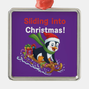 Adorno Metálico Divertido deslizándose hacia la Navidad Lindo ping
