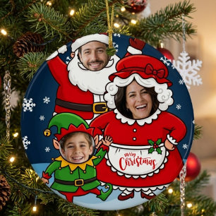 Adorno Metálico Diviértete con Santa, Sra. Claus y el Elfo con Car