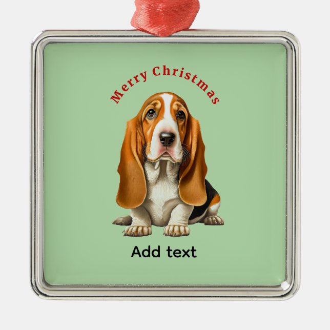 Adorno Metálico Dog, Basset Hound Template, Christmas  (Frente)