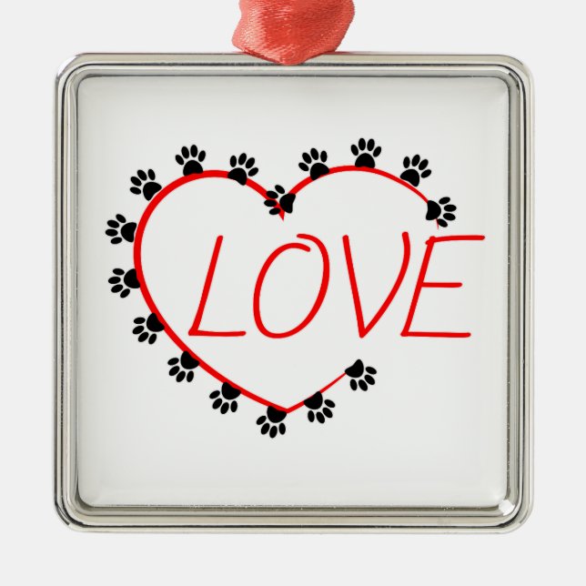 Adorno Metálico Dog Paws Red Heart Love (Frente)