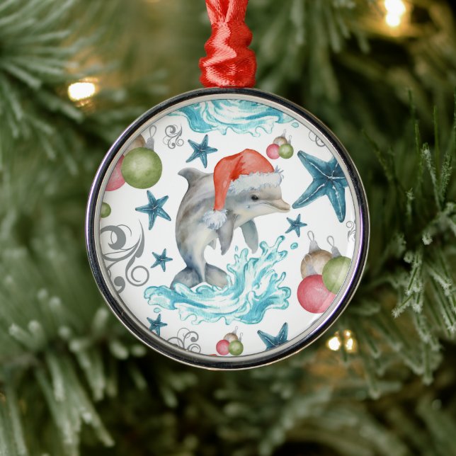 Adorno Metálico Dolphin in Santa Hat Christmas Ornament Keepsake (Árbol)