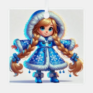 Adorno Metálico Doncella de nieve adorable con abrigo azul