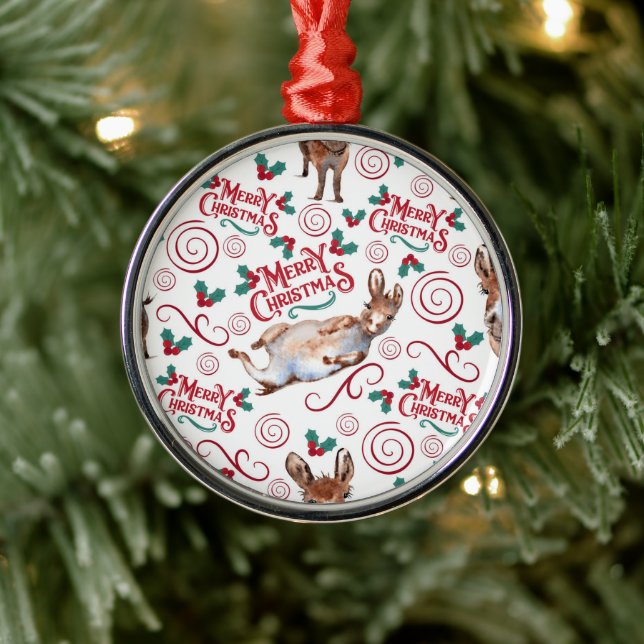 Adorno Metálico Donkey Merry Christmas Ornament Keepsake (Árbol)
