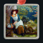 Adorno Metálico Dormir en el bosque (por Arthur Hughes)<br><div class="desc">Este diseño presenta el arte del pintor inglés Arthur Hughes (1832-1915). Muestra a una mujer durmiendo contra el tronco de un amplio roble. Ella descansa en un remoto bosque, donde no hay nadie alrededor que la moleste. Tiene una canasta de madera en la mano mientras duerme: tal vez haya estado...</div>