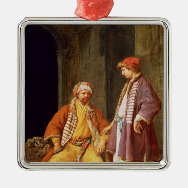 Adorno Metálico Dos comerciantes que conversan (Frente)