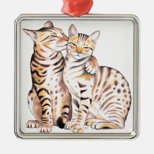 Adorno Metálico Dos gatos bengalíes acuarela arte (Frente)