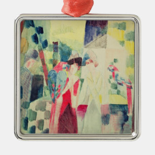 Adorno Metálico Dos mujeres y un hombre con los loros, siglo XX