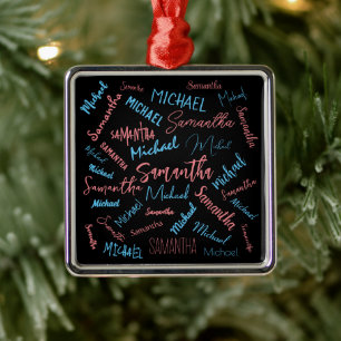 Adorno Metálico Dos nombres parejas patrón monograma azul claro ro