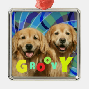 Adorno Metálico Dos Perros Retro Golden Retriever Psychedelic Groo