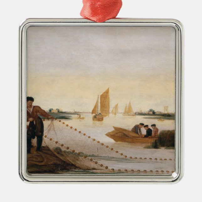 Adorno Metálico Dos pescadores que tiran en sus redes (Frente)