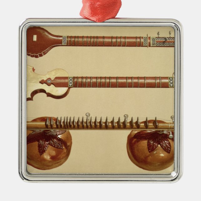 Adorno Metálico Dos sitars y un vina del rudra, indio, del (Frente)