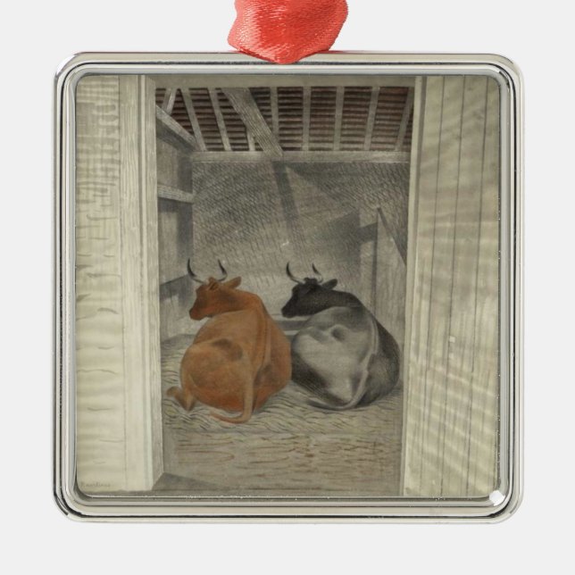 Adorno Metálico Dos vacas en un establo (por Eric Ravilious) (Frente)