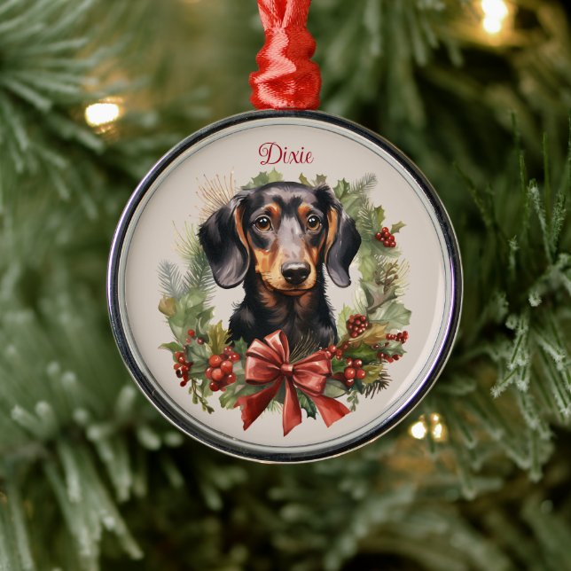 Adorno Metálico Doxie Navidades de Dachshund Mascota Raza de perro (Árbol)