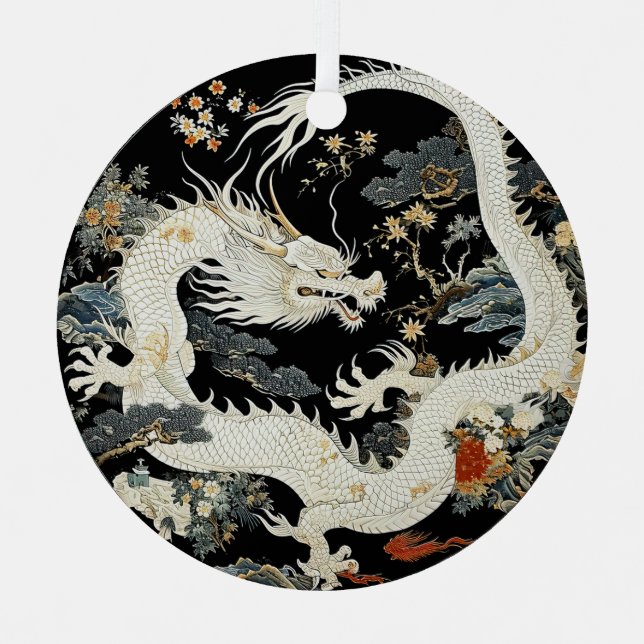 Adorno Metálico Dragón asiático blanco (Anverso)
