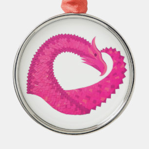 Adorno Metálico Dragón cardiaco rosa caliente en blanco