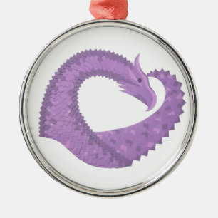 Adorno Metálico Dragón de corazón morado de lavanda en blanco
