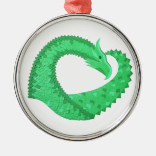 Adorno Metálico Dragón del corazón verde sobre blanco