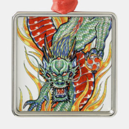 Adorno Metálico Dragón japonés y flor de loto