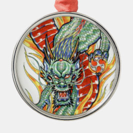 Adorno Metálico Dragón japonés y flores del Lotus