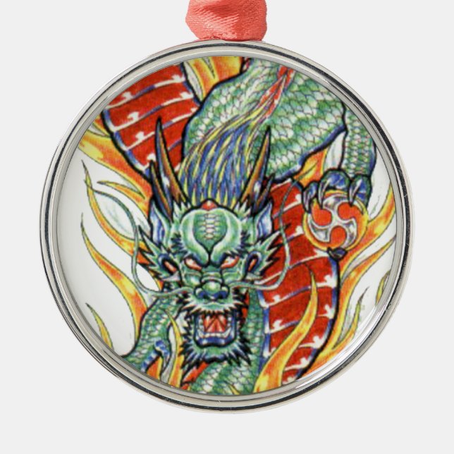 Adorno Metálico Dragón japonés y flores del Lotus (Frente)