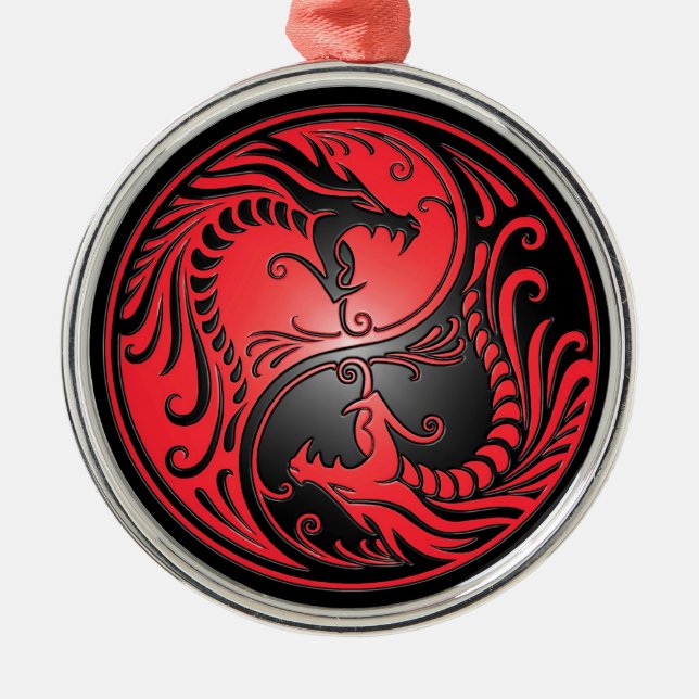 Adorno Metálico Dragones, rojo y negro de Yin Yang (Frente)